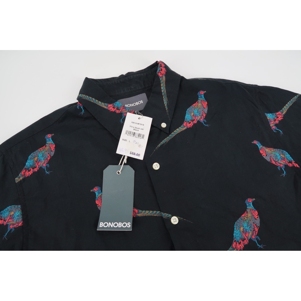Bonobos Button Down Shirt Mens Large Black Quail Pheasant Print Slim Fit New